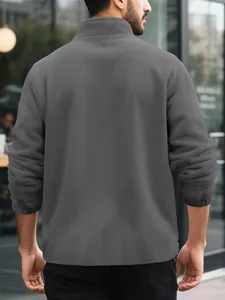 Detailed back view of a men's dark gray polar fleece sweatshirt for warm outdoor wear