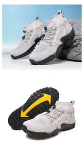 Detailed view of breathable mesh outdoor hiking shoes with anti-slip outsole