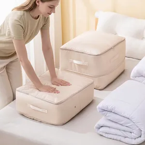 Large Capacity Compressible Quilt Storage Bag Polyester Space Saving Clothing Organizer Zippered Moving Bag For Bedroom Travel
