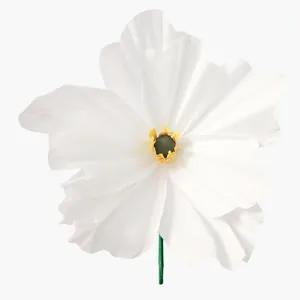 Exquisite detailed texture of a handmade white crepe paper poppy flower for DIY decor