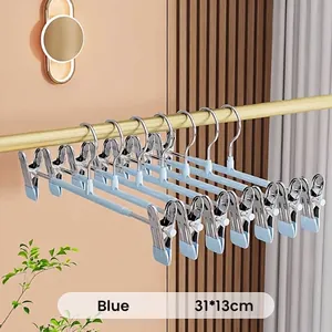 Cintres à pantalons bleus en inox avec pinces pour jupes et pantalons, 31x13cm