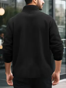 Back view of men's black fleece zip-up sweatshirt showing high-quality fabric texture