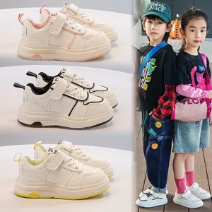 Sneaker alla Moda per Bambini in Pelle PU Traspirante Scarpe Bianche Casual con Chiusura a Strappo Suola in Gomma Antiscivolo