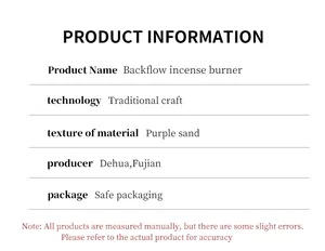 Comprehensive product specifications and material details for purple sand incense burner