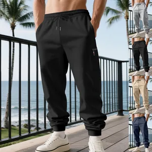 Heavyweight men's sports joggers with cargo pockets and cuffed ankles in black.