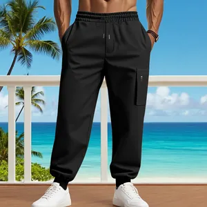 Men's stylish black heavy-weight cargo joggers with drawstring waist and cuffed ankles.