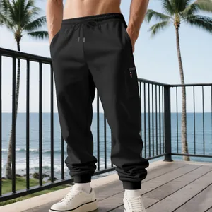 Heavyweight black men's joggers with cargo pocket and drawstring waist