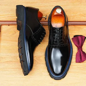 Chaussures Richelieu Homme Fait à la Main Style Britannique Cuir Vache Première Couche Bout Pointu Chaussures Cuir pour Mariage Business