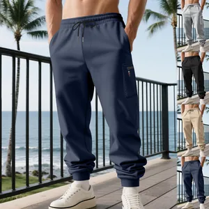 Men's heavy cargo joggers with drawstring waist and side zipper pocket detail
