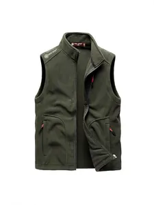 Herren Outdoor Polar-Fleece-Weste in Olivgrün mit Reißverschluss und Seitentaschen