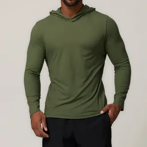 Men's Quick-Dry Long Sleeve Hooded T-Shirt Polyester Slim Fit Sport Pullover Training Fitness Running Workout Activewear Top