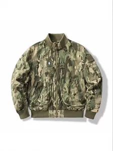 Men's multicam tactical bomber jacket with stand-up collar and multiple utility pockets