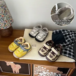 Zapatillas de Invierno Cálidas para Niños con Forro de Pelo Sintético Zapatos para Caminar de Cuero de Microfibra Cierre Adhesivo