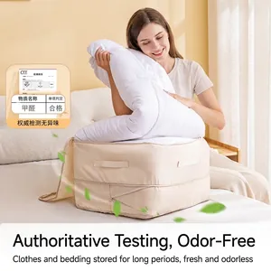 Large capacity beige storage bag for quilts, durable fabric organizer for seasonal clothes