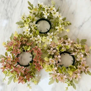 Set van 3 vintage bloemenkransen voor kandelaars, decoratie voor de eettafel