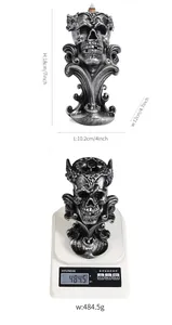 Detail view showing dimensions and weight of the skull backflow incense burner ornament