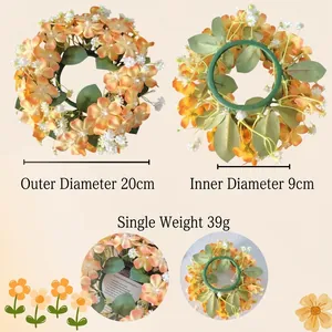 Artificial wildflower candle ring wreath with 20cm outer diameter for home decor