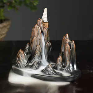 Creative Mountain Stream Backflow Incense Burner Resin Landscape Smoke Waterfall Censer Zen Home Decor Craft Gift Item