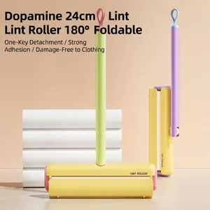 Wide Foldable Lint Roller For Clothes Home Bedding Dopamine Color Sticky Roller Hair Remover Set Disassembled Long Handle