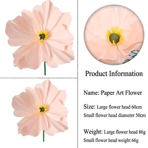 Detailed specifications of giant crepe paper poppy flowers including size and weight.