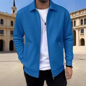 Chaqueta casual azul para hombre con textura de gofre, bolsillos con cremallera y cuello