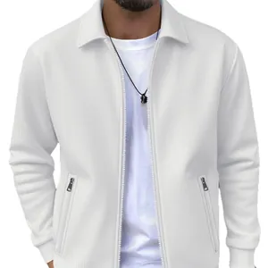Chaqueta casual blanca para hombre en punto de gofre con bolsillos con cremallera