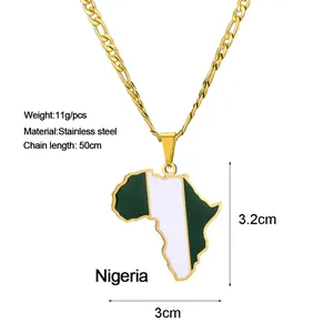 Collana con mappa dell'Africa in acciaio inox e ciondolo bandiera della Nigeria