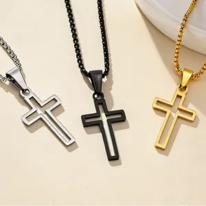 Herren Kreuz Anhänger Halskette Edelstahl Hohl Hip Hop Stil Mode Streetwear Schmuck Täglich Party Tragen Geschenk