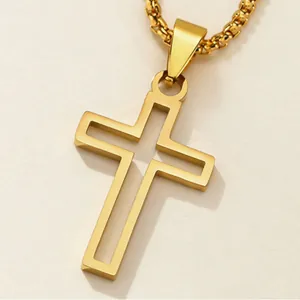 Vergoldete hohle Kreuz Anhänger Halskette für Herren im Hip-Hop und Minimal-Stil