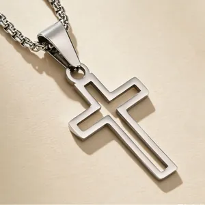 Hochwertige silberne hohle Kreuz Anhänger Halskette mit Box Kette für Herren Modeschmuck