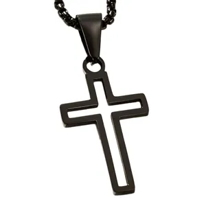 Minimalistische schwarze hohle Kreuz Anhänger Halskette für Herren im Hip-Hop Stil