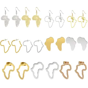 Retro Legering Afrika Kaart Oorbellen Voor Vrouwen Gepersonaliseerde Gehamerde Textuur Afrika Kaart Oorknopjes Etnische Nefertiti Oorbellen Sieraden