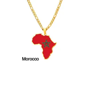 Collana in acciaio inox con ciondolo a forma di Africa stella Marocco