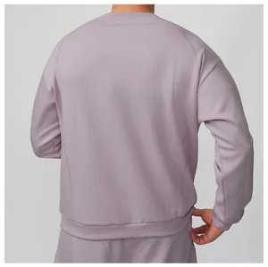 Vue arrière d'un sweat-shirt léger à col rond pour homme en couleur lilas avec bord-côte