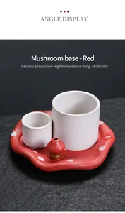 Detail view of the creative red ceramic mushroom incense holder for Palo Santo and sage