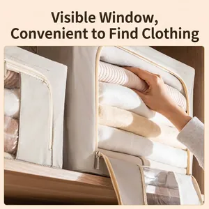 Oxford cloth storage box with transparent window for clothes organizing on shelf