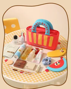 Linda bolsa de cosméticos Beauty Basket de tela Oxford rosa para maquillaje