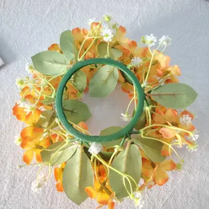 Artificial orange wildflower candle ring wreath for home dining table wedding decoration