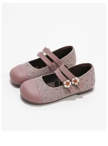 Zapatos Mary Jane con flores para niña con suela blanda y correas decorativas para otoño