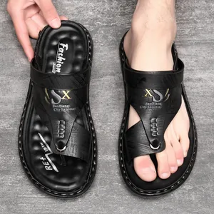 Heren teensandalen in zwart met zachte latex zool voor zomer strand en vrije tijd