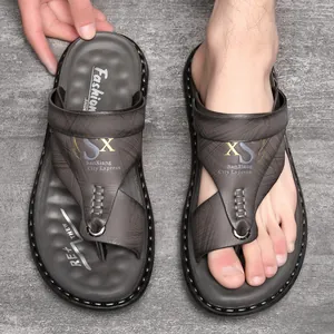 Casual bruine heren strandslippers met zachte latex zool en stijlvolle getextureerde bandjes
