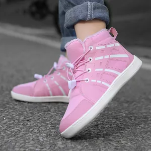 Kids Fleece Lined Snow Boots Thickened Winter Shoes Boys Girls Waterproof Faux Leather Outdoor Casual Sneakers With Rubber Sole