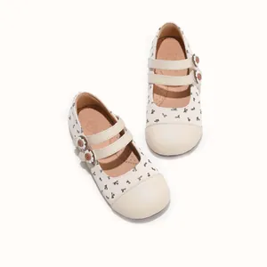 Elegantes zapatos Mary Jane para niñas con estampado floral y suela blanda y doble correa