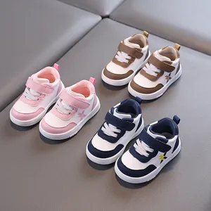 Toddler waterproof leather walking shoes with non-slip soft soles in multiple colors.