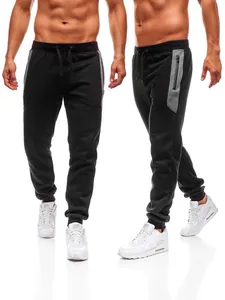 Heren sport joggingbroek in zwart met grijze zijpanelen en trekkoord in de taille