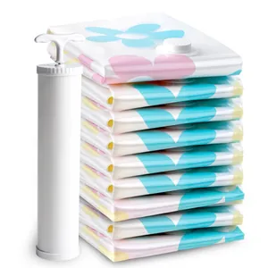 Sunflower pattern thickened vacuum storage bags set including a manual white air pump