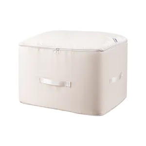 Large capacity cream fabric quilt storage bag with handles for moving and organization