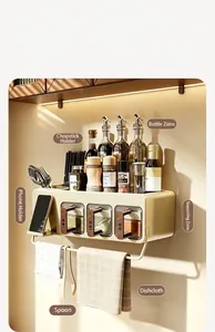 Multi-functional wall-mounted kitchen seasoning organizer with spice jars and stand