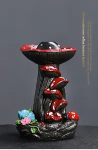 Macro detail of bionic red mushroom backflow incense burner for home zen decor