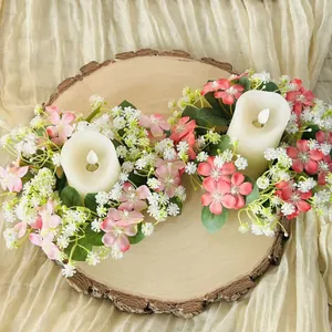 Eleganti ghirlande di fiori selvatici per candele per decorazioni tavola San Valentino, set da 2